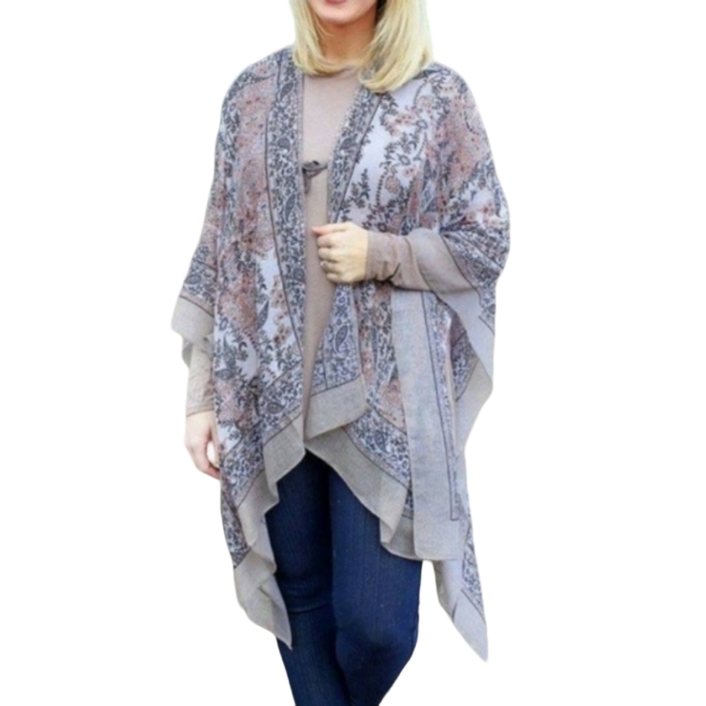 Gray Victorian Paisley Kimono Cover Up